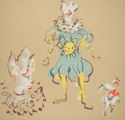 Christian BERARD : Théâtre, Clown et Arlequin au soleil, Lithographie 2