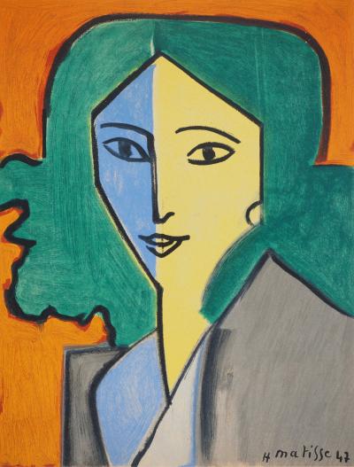 Henri MATISSE : Portrait bleu, vert et jaune, Lithographie signée 2