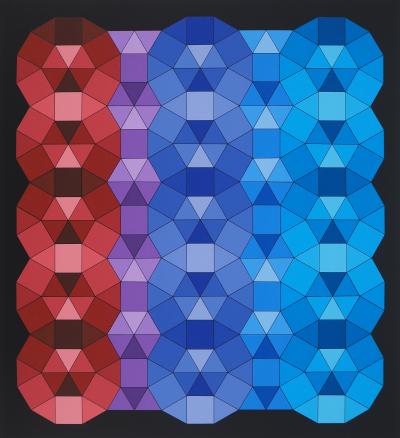 Victor VASARELY : Composition cinétique en rouge, noir et violet, Sérigraphie originale signée 2