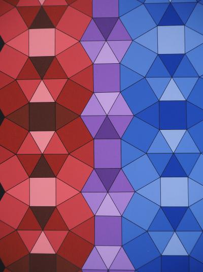 Victor VASARELY : Composition cinétique en rouge, noir et violet, Sérigraphie originale signée 2