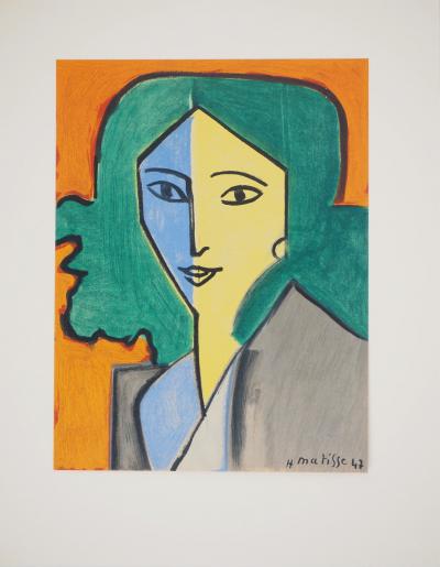 Henri MATISSE : Portrait bleu, vert et jaune, Lithographie signée 2
