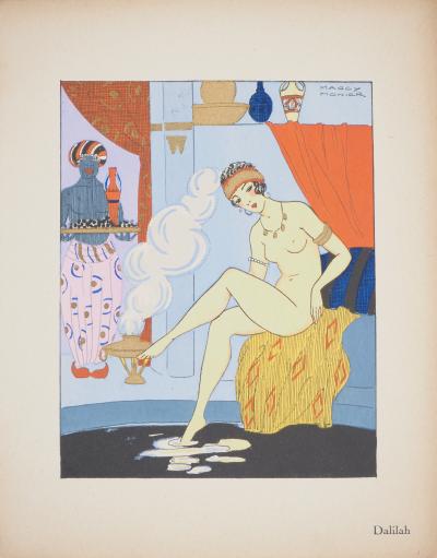 Maggy MONIER : Art déco, Dalilah aux parures d’or, Lithographie et pochoir signée 2