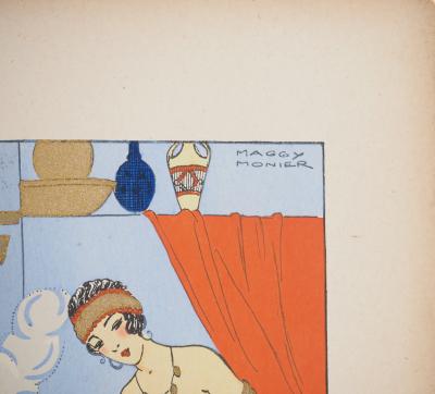 Maggy MONIER : Art déco, Dalilah aux parures d’or, Lithographie et pochoir signée 2