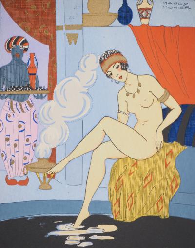 Maggy MONIER : Art déco, Dalilah aux parures d’or, Lithographie et pochoir signée 2