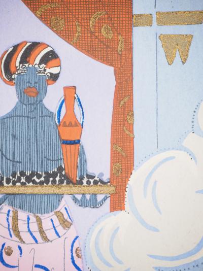 Maggy MONIER : Art déco, Dalilah aux parures d’or, Lithographie et pochoir signée 2