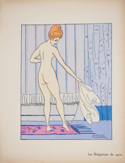 Maggy MONIER : Art déco, La baigneuse de 1900, Lithographie et pochoir signée 2