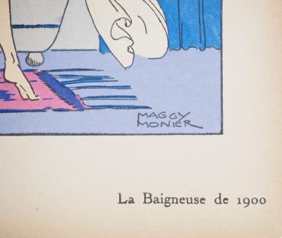 Maggy MONIER : Art déco, La baigneuse de 1900, Lithographie et pochoir signée 2
