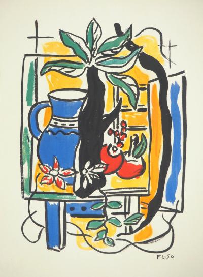 Fernand LEGER : Nature morte au pichet bleu, Lithographie et pochoir signée 2