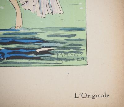 Maggy MONIER : Art déco, Baignade en extérieure, Lithographie et pochoir signée 2