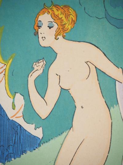 Maggy MONIER : Art déco, Baignade en extérieure, Lithographie et pochoir signée 2