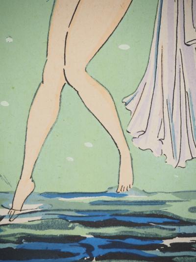 Maggy MONIER : Art déco, Baignade en extérieure, Lithographie et pochoir signée 2