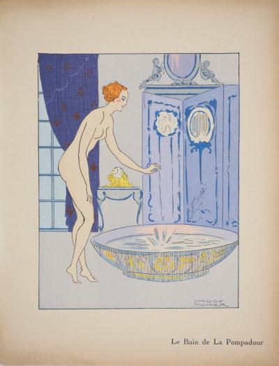 Maggy MONIER : Art déco, Le bain de la Pompadour, Lithographie et pochoir signée 2