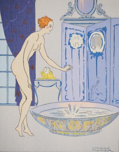 Maggy MONIER : Art déco, Le bain de la Pompadour, Lithographie et pochoir signée 2