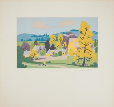 Jean HUGO : Promeneur à la campagne, Lithographie originale signée 2