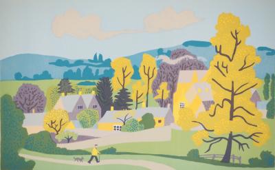 Jean HUGO : Promeneur à la campagne, Lithographie originale signée 2