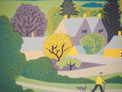 Jean HUGO : Promeneur à la campagne, Lithographie originale signée 2