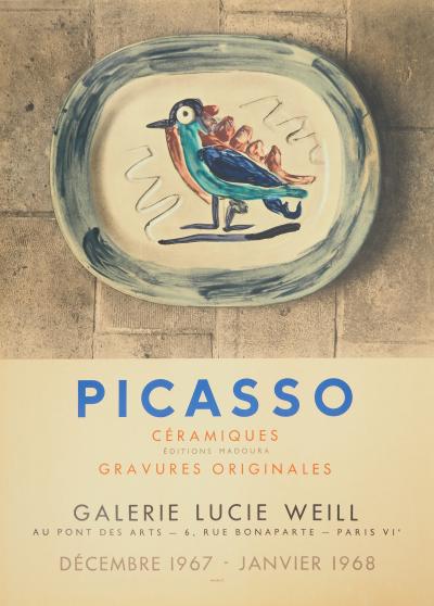 Pablo PICASSO : Céramique Madoura, Oiseau coloré, Affiche en lithographie