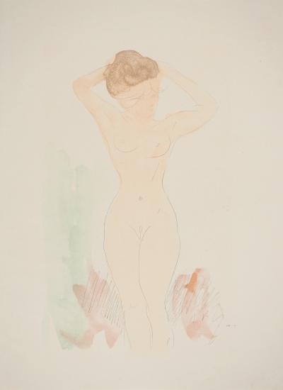 Auguste RODIN : Modèle se recoiffant, Lithographie et pochoir signé 2