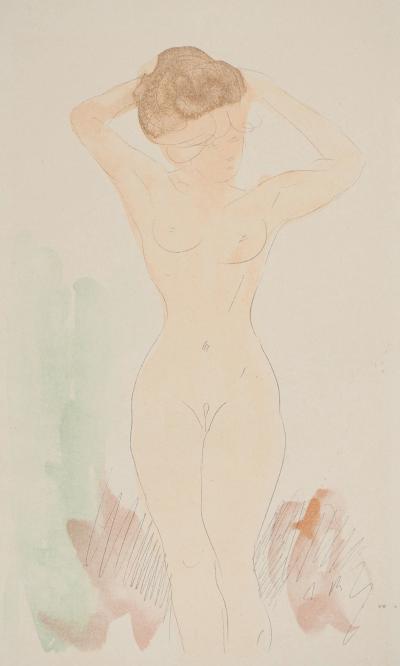 Auguste RODIN : Modèle se recoiffant, Lithographie et pochoir signé 2