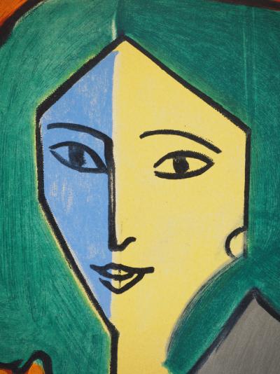 Henri MATISSE : Portrait bleu, vert et jaune, Lithographie signée 2