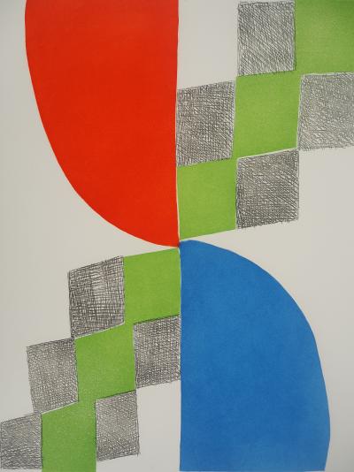 Sonia DELAUNAY : Composition 1970, Gravure originale signée 2