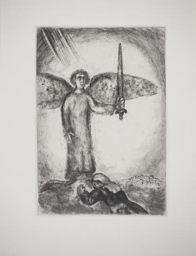 Marc CHAGALL : Josué devant l'ange à l'épée, Gravure originale signée 2
