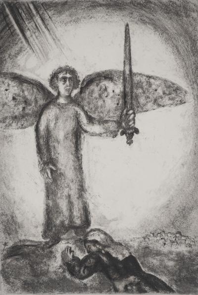 Marc CHAGALL : Josué devant l'ange à l'épée, Gravure originale signée 2