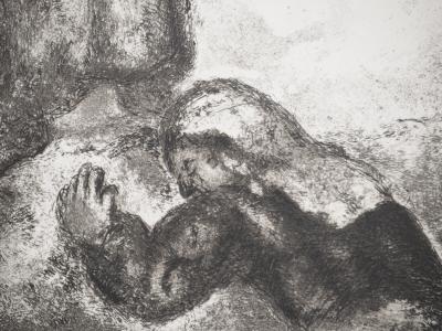 Marc CHAGALL : Josué devant l'ange à l'épée, Gravure originale signée 2