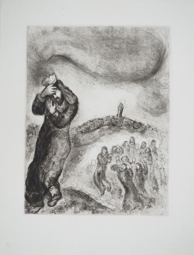 Marc CHAGALL : David montant la colline des oliviers, Gravure originale signée