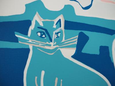Françoise GILOT : Table de cuisine, Chat et Fruits, Sérigraphie originale 2