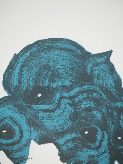 Philippe LABARTHE : Composition aux yeux bleus, Affiche en lithographie originale 2