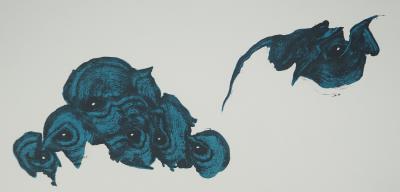 Philippe LABARTHE : Composition aux yeux bleus, Affiche en lithographie originale 2