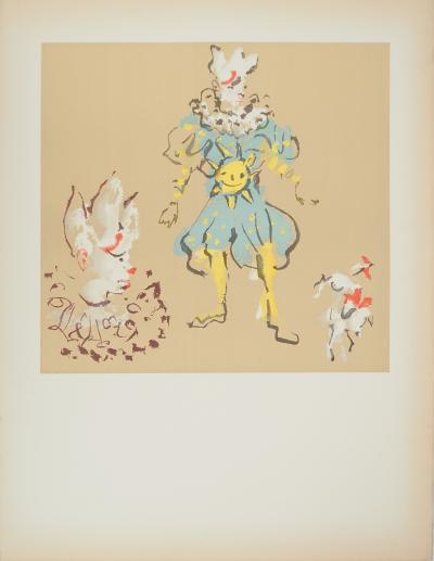 Christian BERARD : Théâtre, Clown et Arlequin au soleil, Lithographie 2
