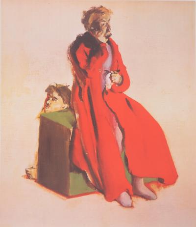 Christian BERARD : Acteur en manteau rouge, Lithographie 2