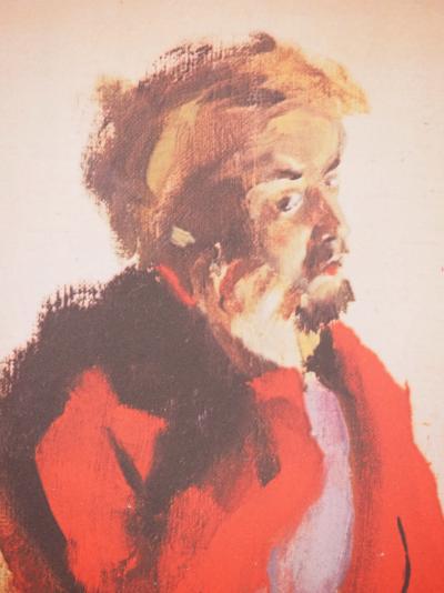 Christian BERARD : Acteur en manteau rouge, Lithographie 2