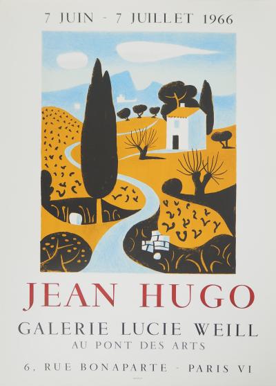 Jean HUGO : Paysage de Provence au cyprès, Affiche en lithographie 2