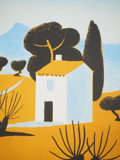 Jean HUGO : Paysage de Provence au cyprès, Affiche en lithographie 2