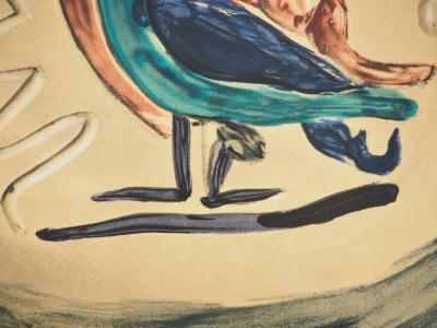 Pablo PICASSO: Madoura-Keramik, Bunter Vogel, Lithographie 2