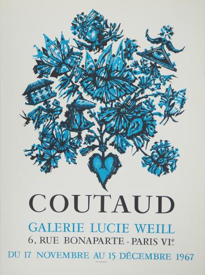Lucien COUTAUD : Fleur surréaliste au visage et au cheval, Affiche en lithographie 2