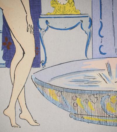Maggy MONIER : Art déco, Le bain de la Pompadour, Lithographie et pochoir signée 2