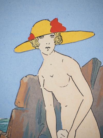 Maggy MONIER : Art déco, Claudine à la mer, Lithographie et pochoir signée 2
