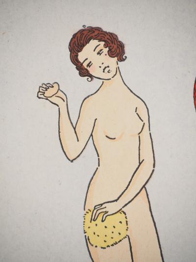 Maggy MONIER : Art déco, Jeune femme prenant son bain, Lithographie et pochoir signée 2