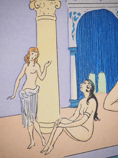 Maggy MONIER : Art déco, Bain turc entre femmes, Lithographie et pochoir signée 2