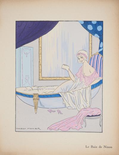 Maggy MONIER : Art déco, Le bain de Ninon, Lithographie et pochoir signée 2