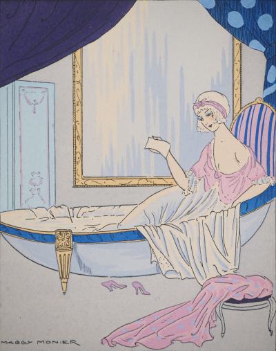 Maggy MONIER : Art déco, Le bain de Ninon, Lithographie et pochoir signée 2