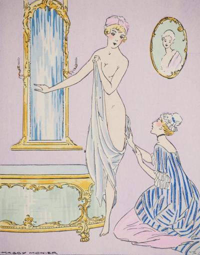 Maggy MONIER : Art déco, Le bain de Manon, Lithographie et pochoir signée 2
