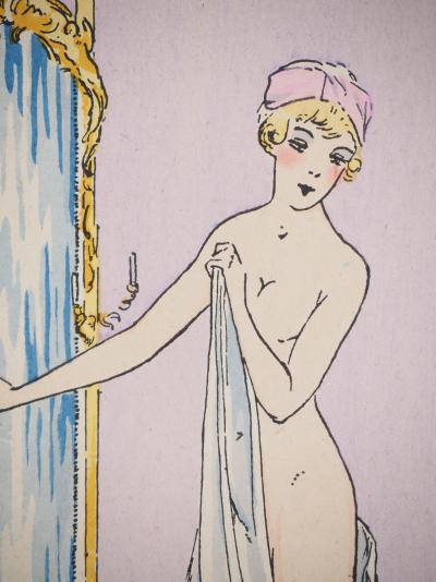 Maggy MONIER : Art déco, Le bain de Manon, Lithographie et pochoir signée 2