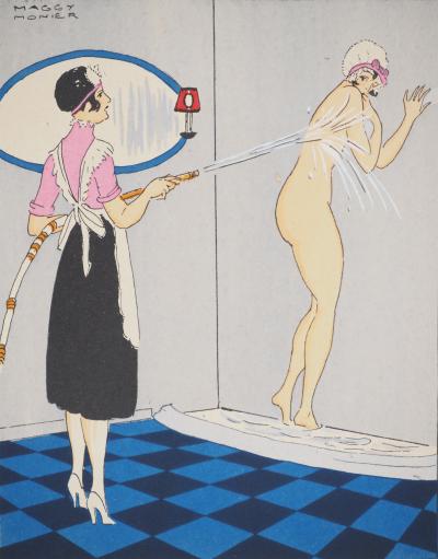 Maggy MONIER : Art déco, La douche à la lance, Lithographie et pochoir signée 2
