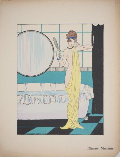 Maggy MONIER : Art déco, Jeune fille élégante et moderne, Lithographie et pochoir signée 2