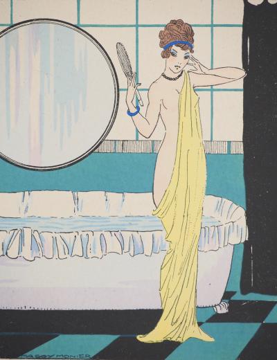 Maggy MONIER : Art déco, Jeune fille élégante et moderne, Lithographie et pochoir signée 2